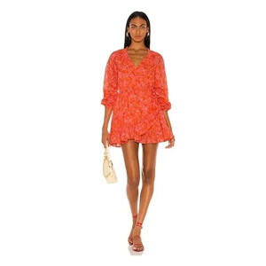 Lovers and Friends Reston Wrap Mini Dress Orange Floral Size Small.